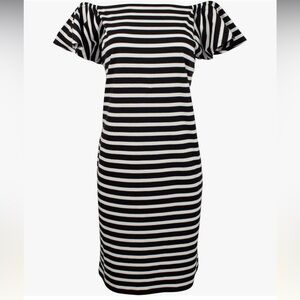 Ralph Lauren Blue and White Off-Shoulder Flutter Sleeve t-shirt Midi Dress